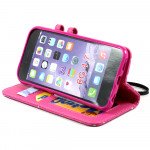 Wholesale iPhone 6 4.7 Diamond Flip PU Leather Wallet Case with Strap (Hot Pink)